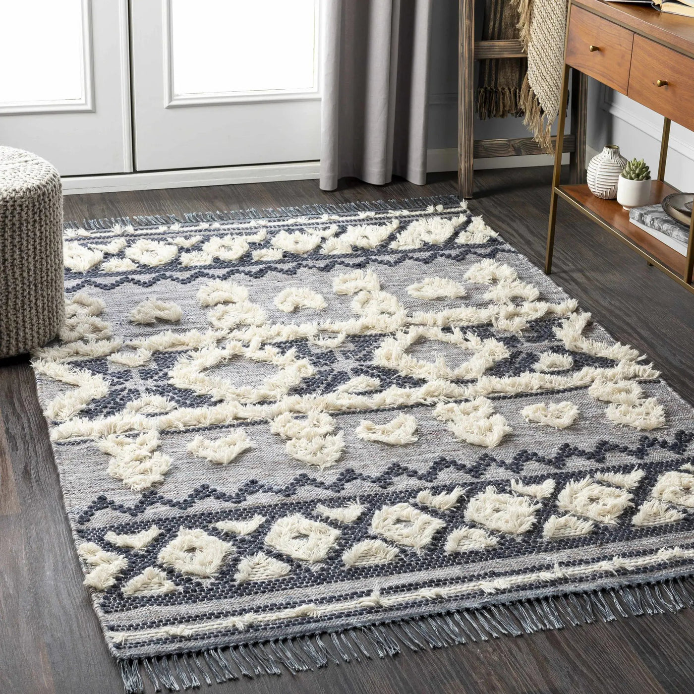 Gakona High-Low Cream&Blue Wool Rug - Clearance by Boutique Rugs