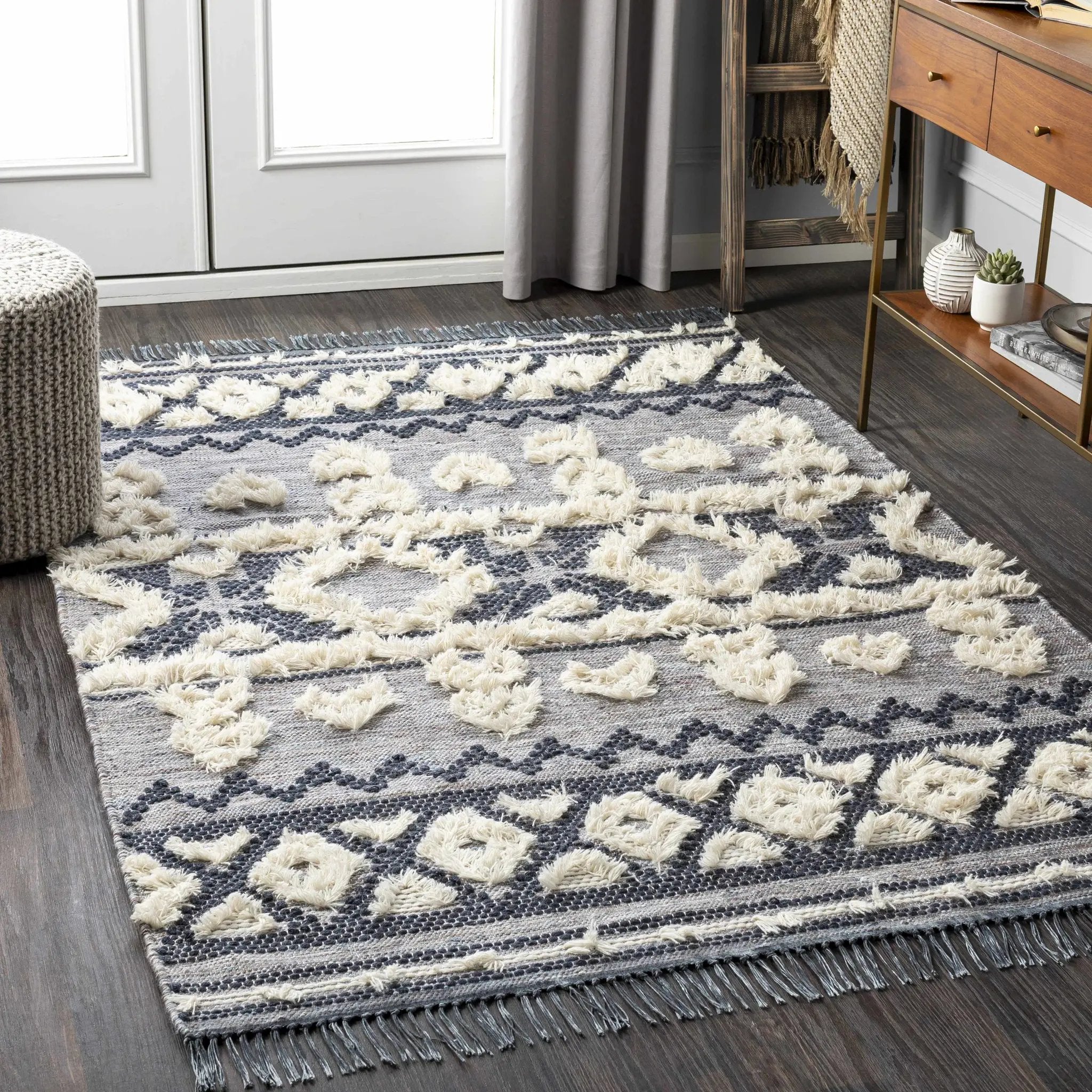 Gakona High-Low Cream&Blue Wool Rug - Clearance by Boutique Rugs