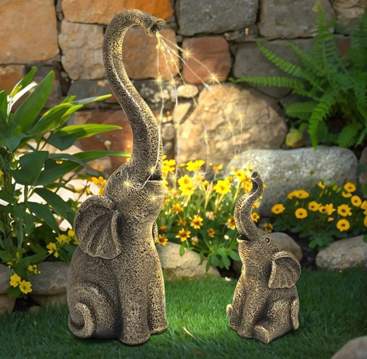 Garden Statues Elephant Decor with LED Solar Lights - Set of 2 Good Luck Christmas Elephant by Outdoor Solar Outlet