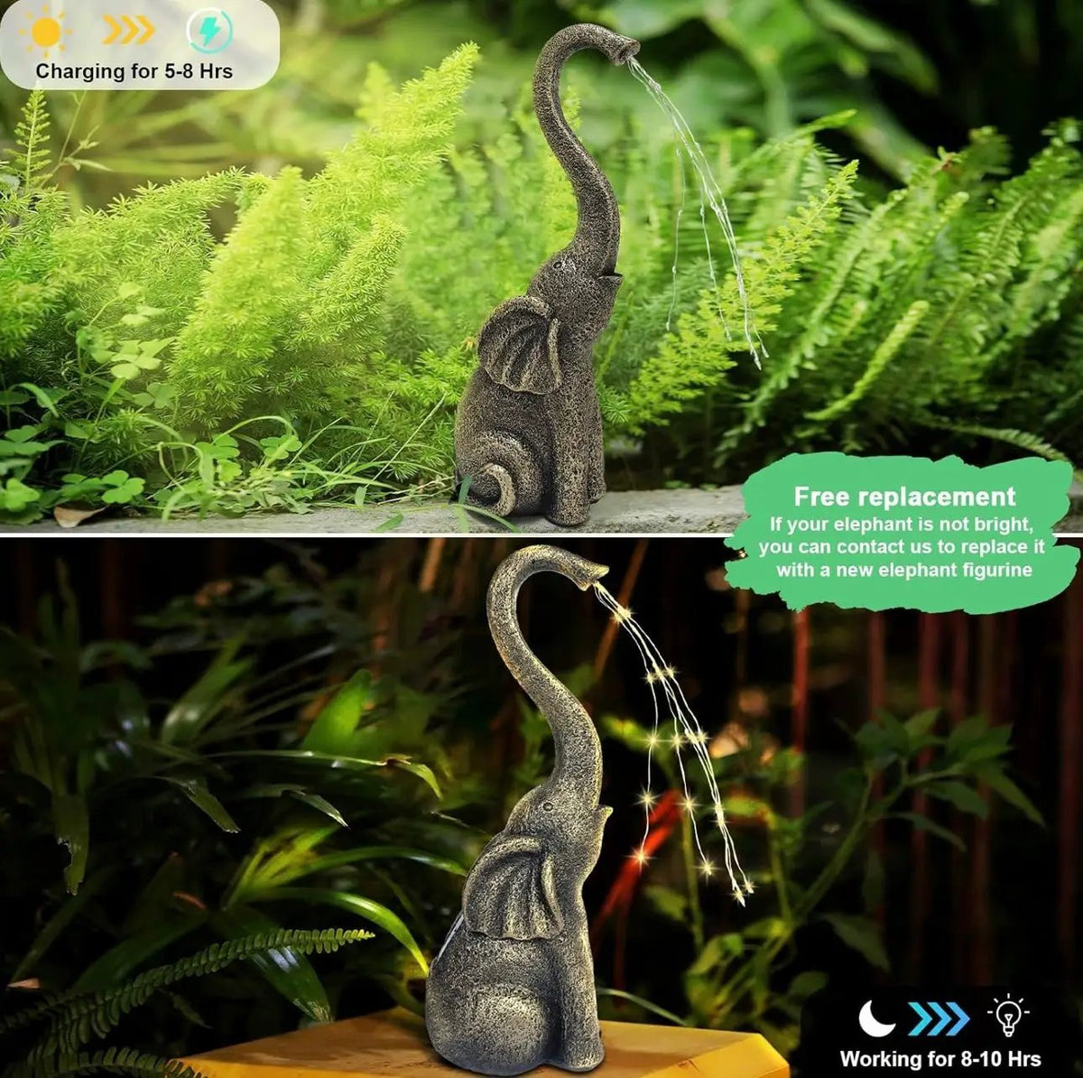 Garden Statues Elephant Decor with LED Solar Lights - Set of 2 Good Luck Christmas Elephant by Outdoor Solar Outlet