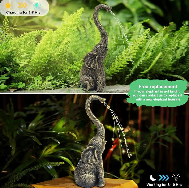 Garden Statues Elephant Decor with LED Solar Lights - Set of 2 Good Luck Christmas Elephant by Outdoor Solar Outlet