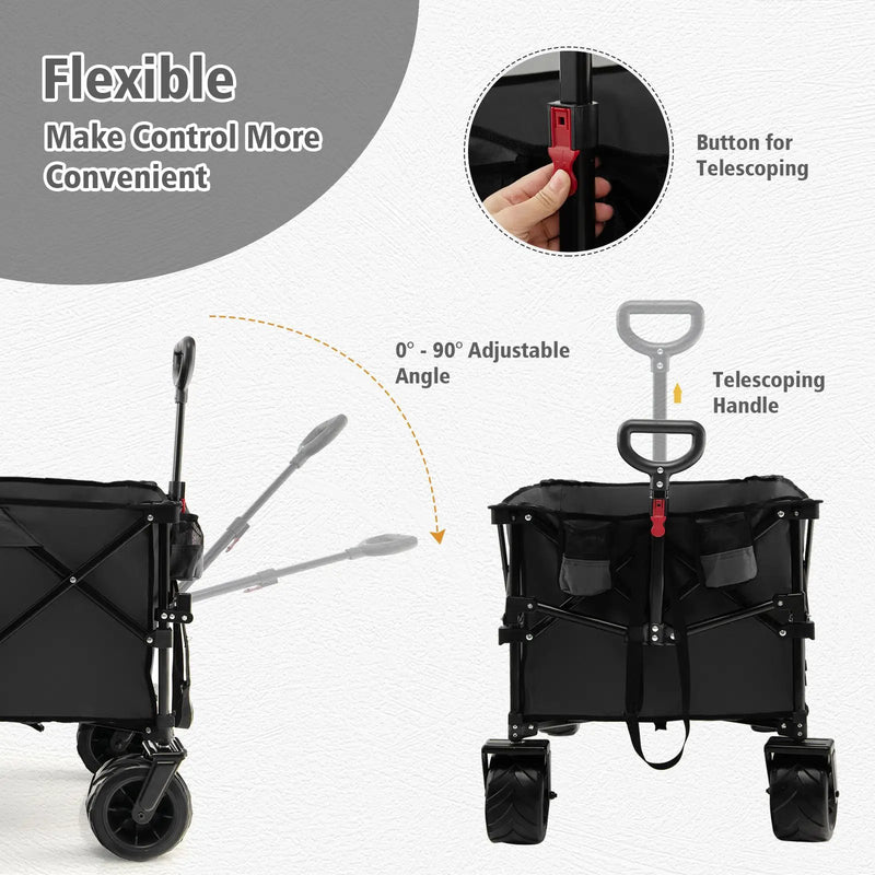 Folding Utility Garden Cart with Wide Wheels and Adjustable Handle by DirectDeals