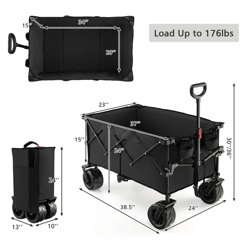 Folding Utility Garden Cart with Wide Wheels and Adjustable Handle by DirectDeals