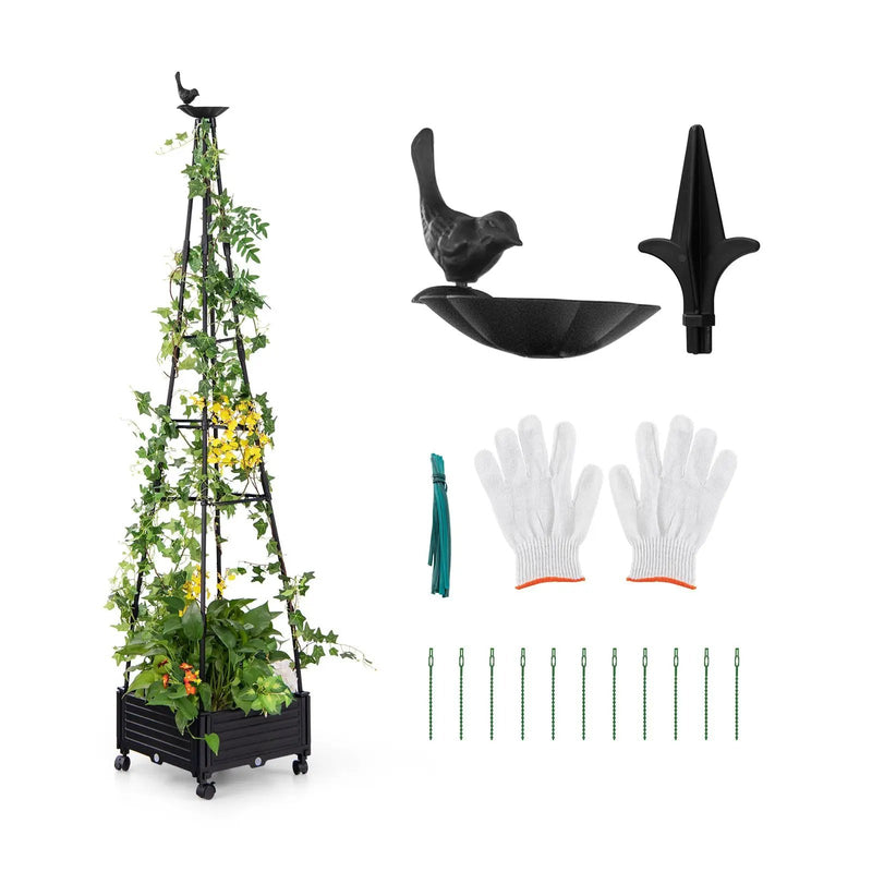 Garden Obelisk Trellis with Self-Drainage System for Climbing Plants-Black by DirectDeals