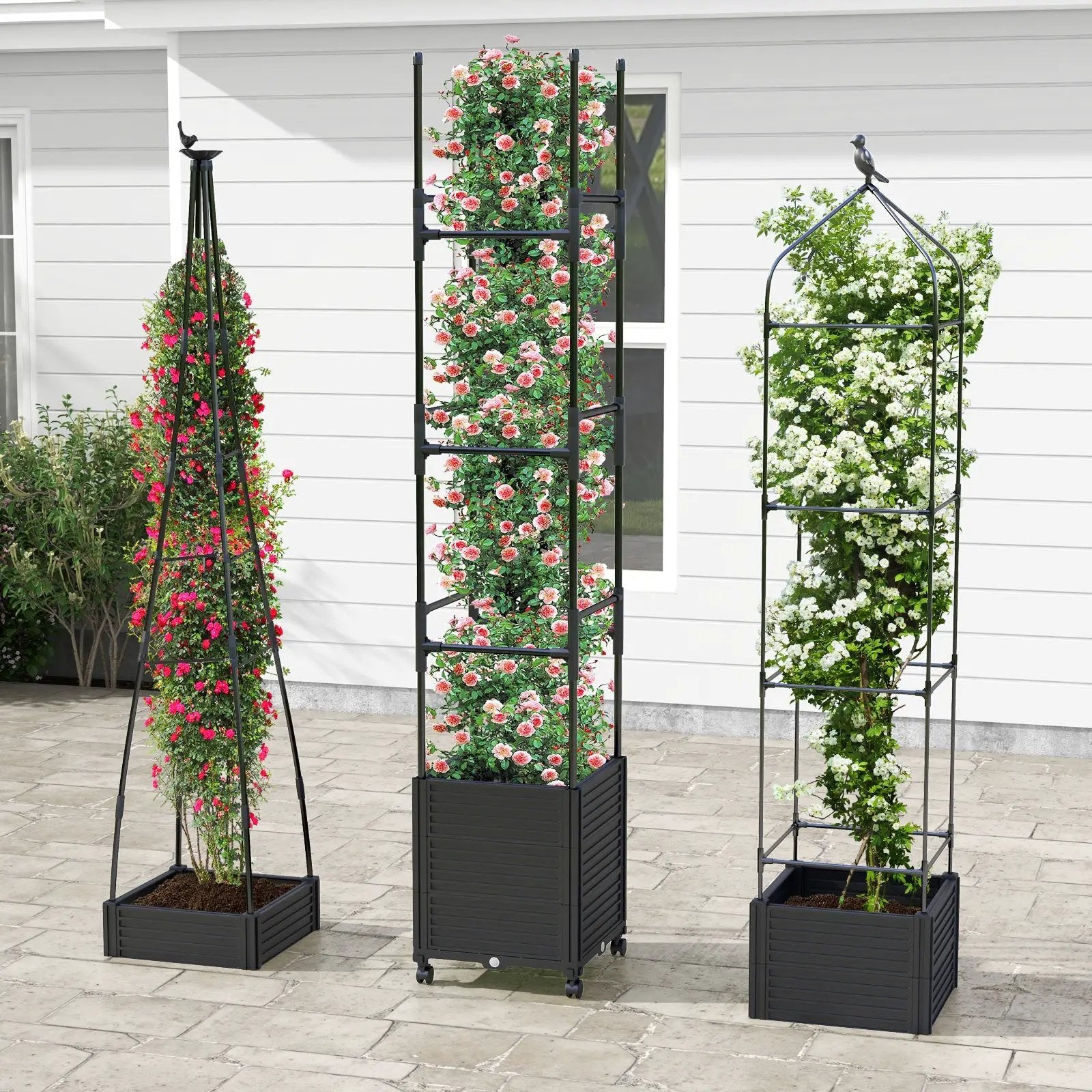 Garden Obelisk Trellis with Self-Drainage System for Climbing Plants-Black by DirectDeals