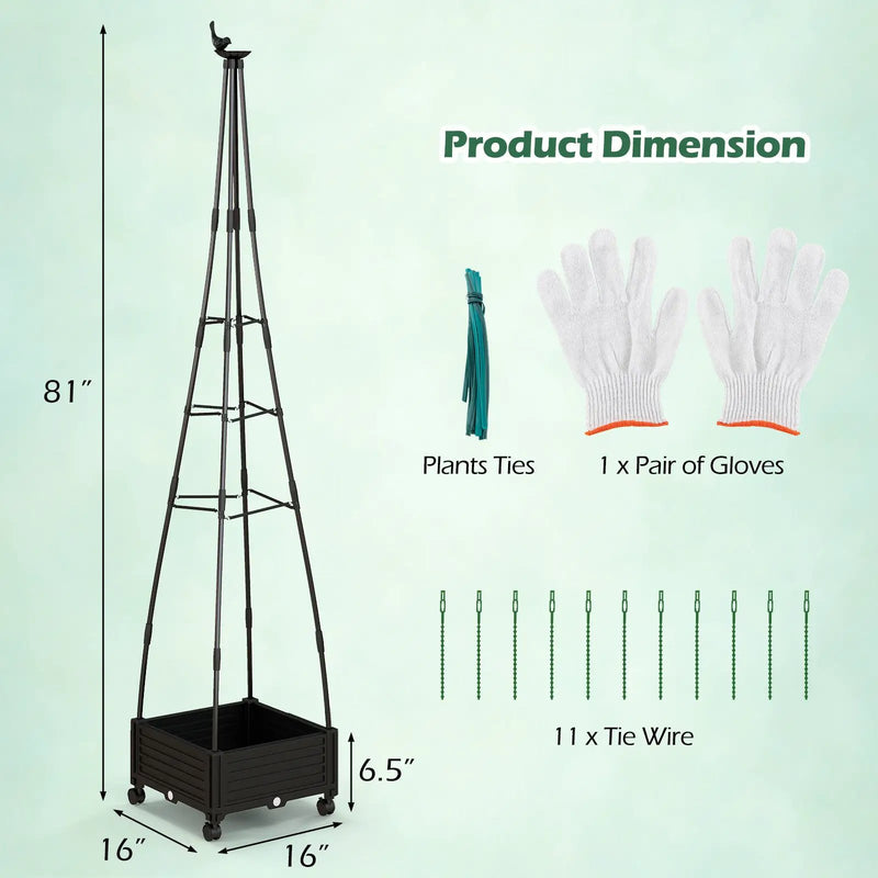 Garden Obelisk Trellis with Self-Drainage System for Climbing Plants-Black by DirectDeals