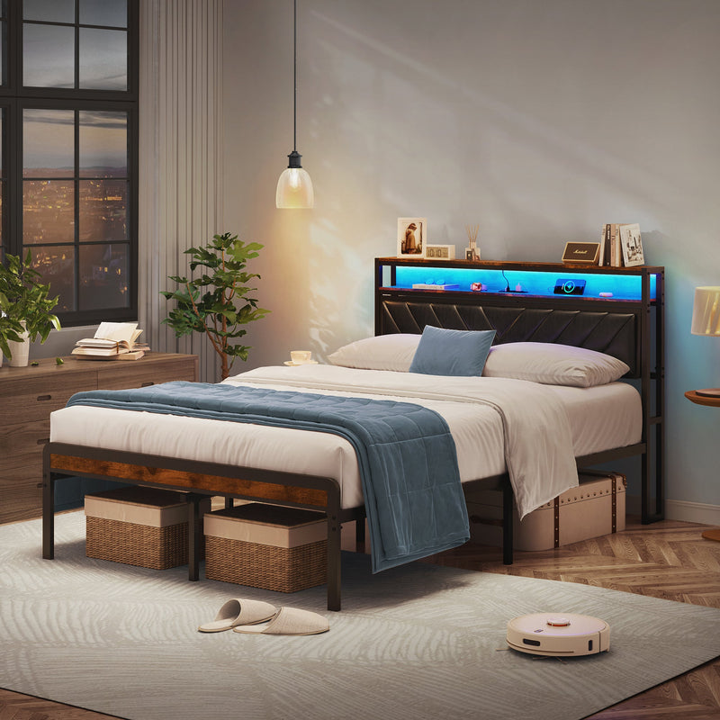 Full Size Metal Platform Bed Frame with Adjustable Upholstered Headboard, photo 2 of 10