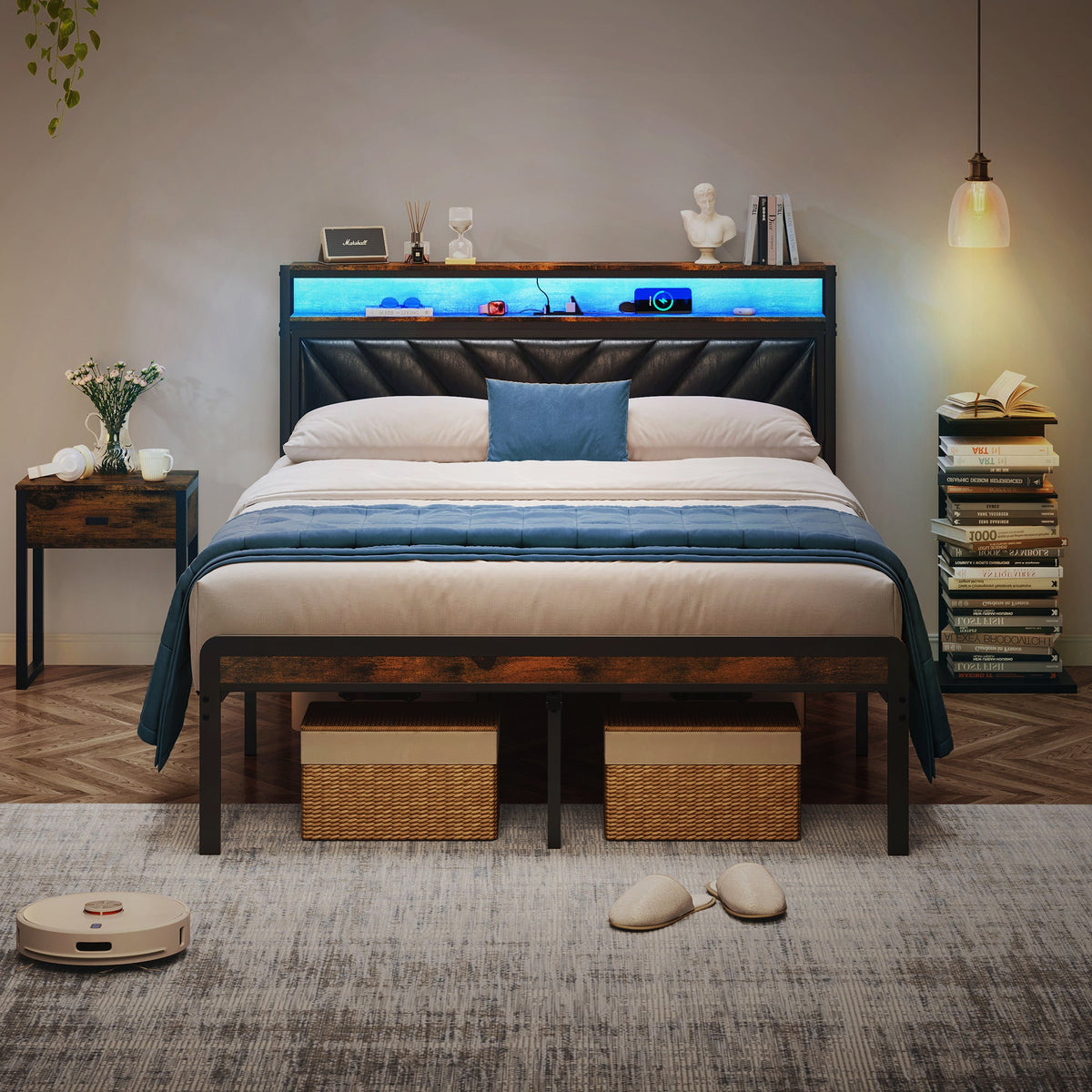 Full Size Metal Platform Bed Frame with Adjustable Upholstered Headboard, photo 3 of 10