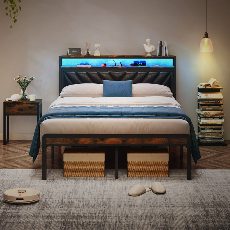 Full Size Metal Platform Bed Frame with Adjustable Upholstered Headboard, photo 3 of 10