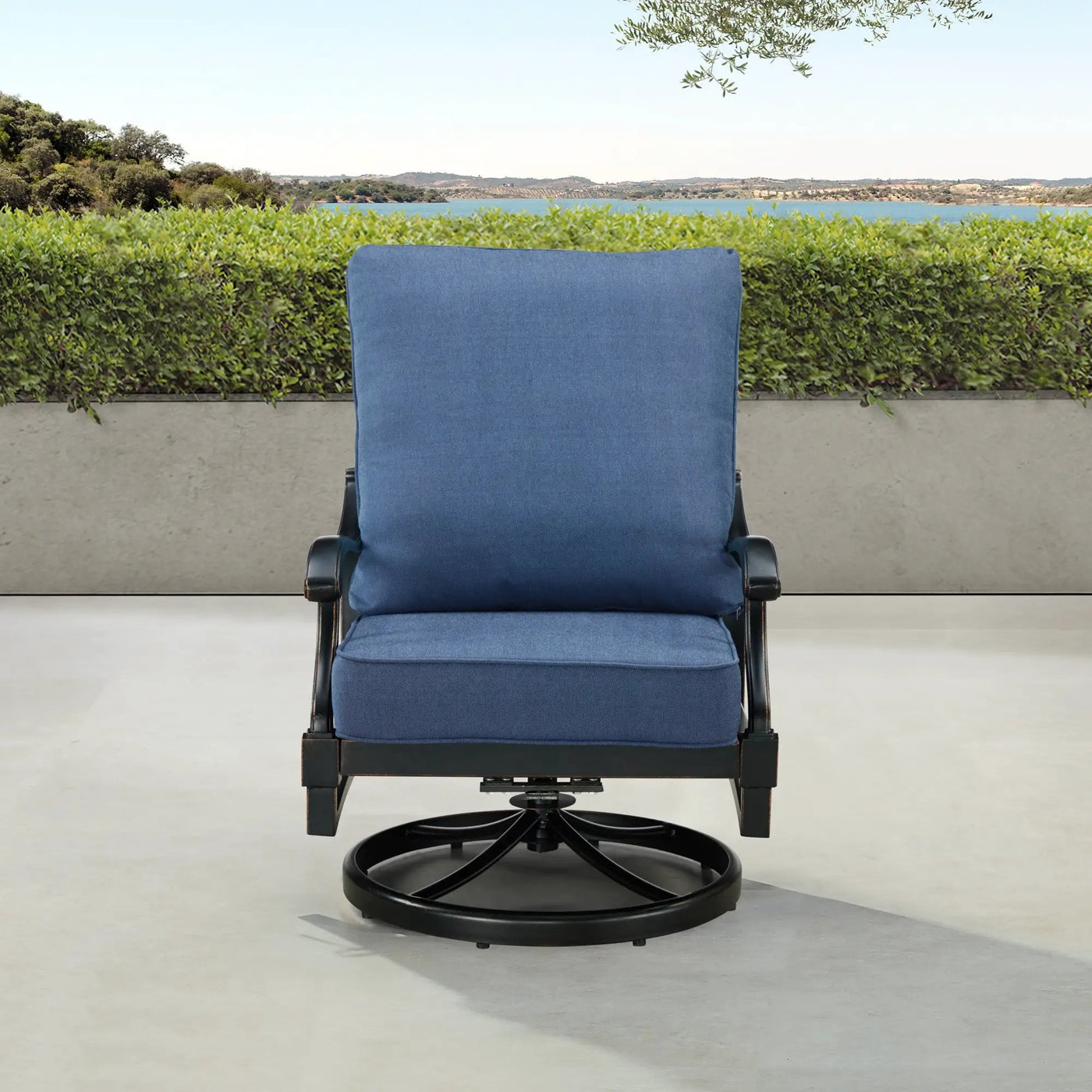 Pair of Black Aluminum Deep Seating Swivel Rocker Club Chairs with Cushions by Sharicks