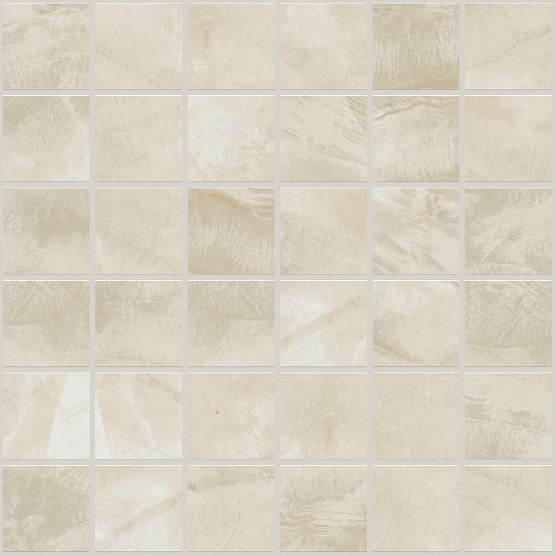 Gemma Beige Onyx Honed 2x2 Marble Look Porcelain Mosaics 12x12 mosaic sheet