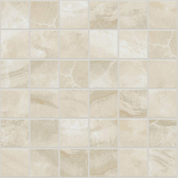 Gemma Beige Onyx Polished 2x2 Marble Look Porcelain Mosaics 12x12