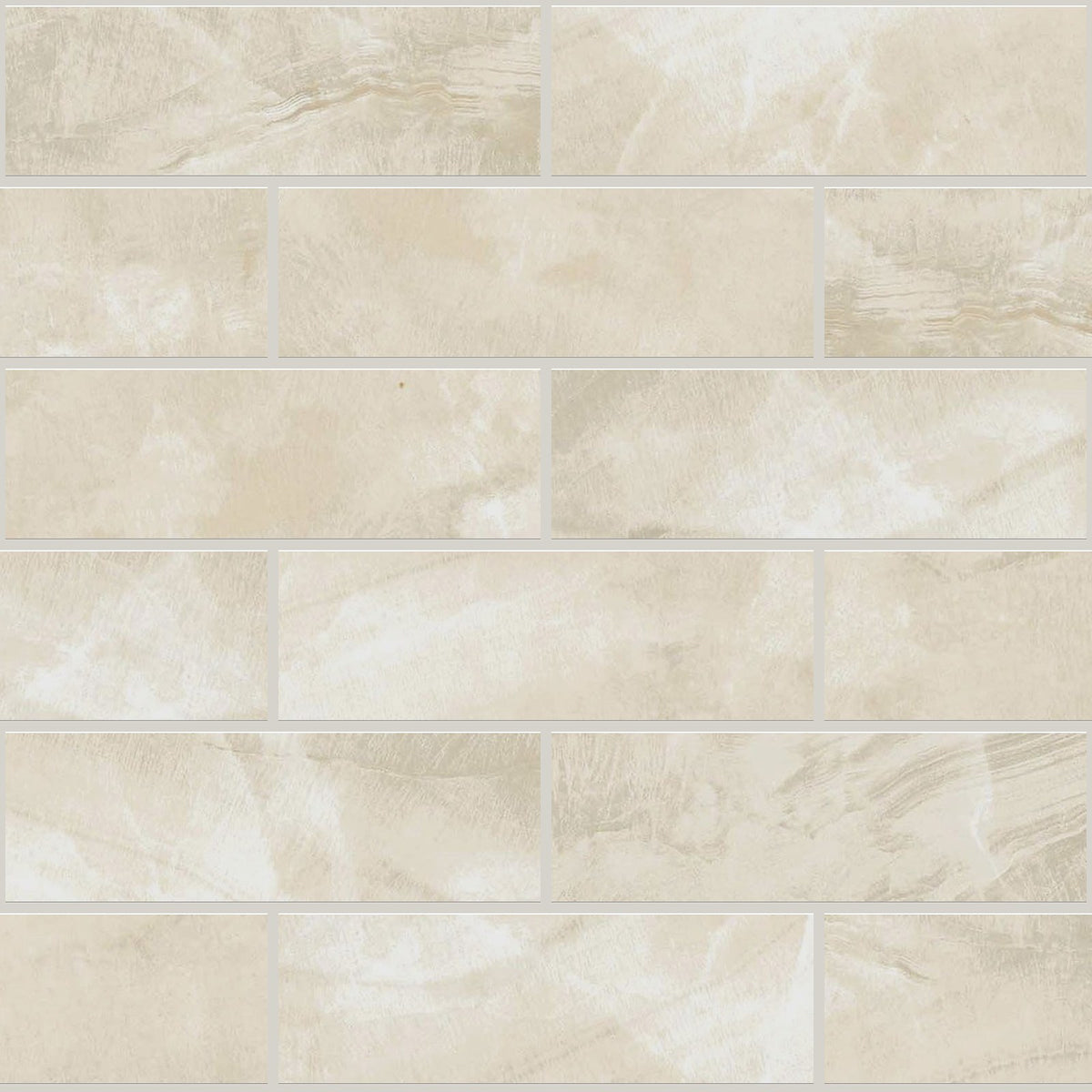 Gemma Beige Onyx Polished 2x6 Marble Look Porcelain Mosaics 12x12 mosaic sheet