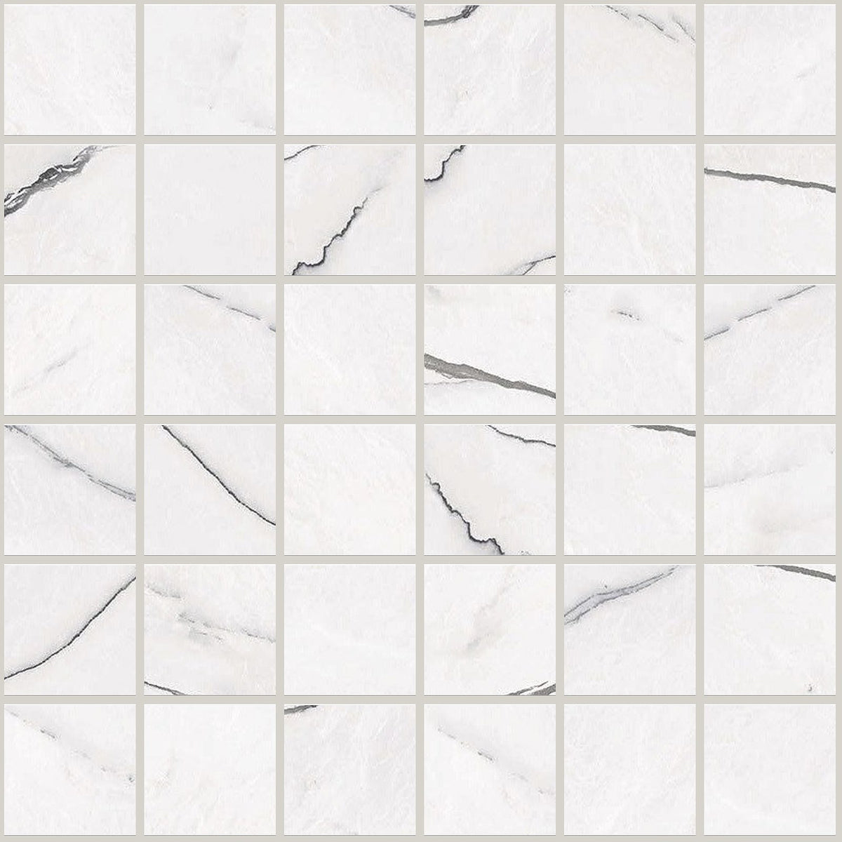 Gemma Bianca Honed 2x2 Marble Look Porcelain Mosaics 12x12 mosaic sheet