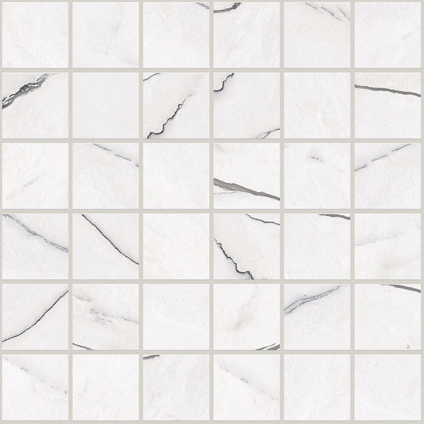 Gemma Bianca Honed 2x2 Marble Look Porcelain Mosaics 12x12