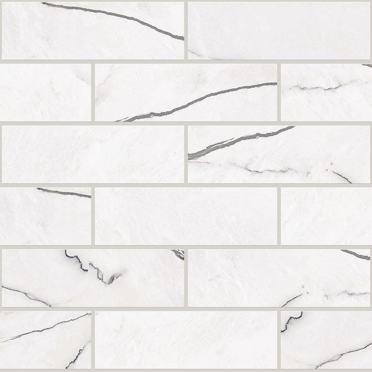 Gemma Bianca Honed 2x6 Marble Look Porcelain Mosaics 12x12 mosaic sheet