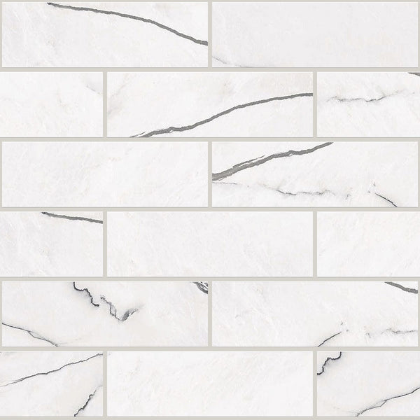 Gemma Bianca Honed 2x6 Marble Look Porcelain Mosaics 12x12