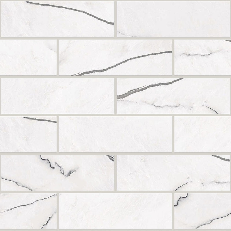 Gemma Bianca Honed 2x6 Marble Look Porcelain Mosaics 12x12 mosaic sheet