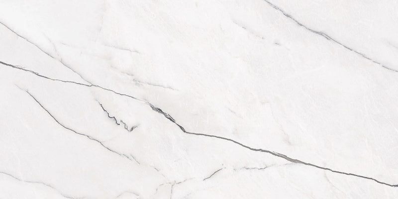 Gemma Bianca Honed Marble Look Porcelain Tiles 12x24 close up