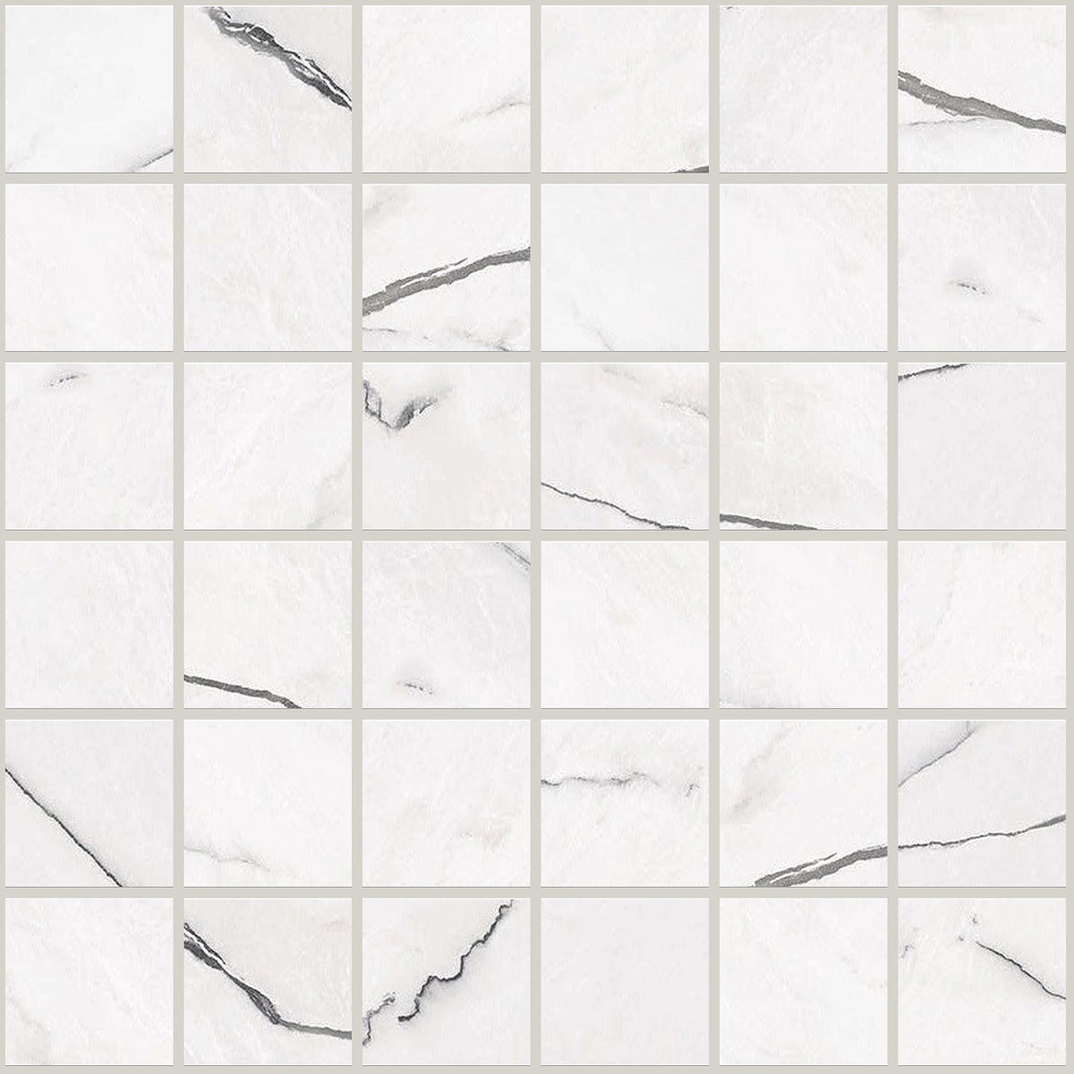 Gemma Bianca Polished 2x2 Marble Look Porcelain Mosaics 12x12 mosaic sheet