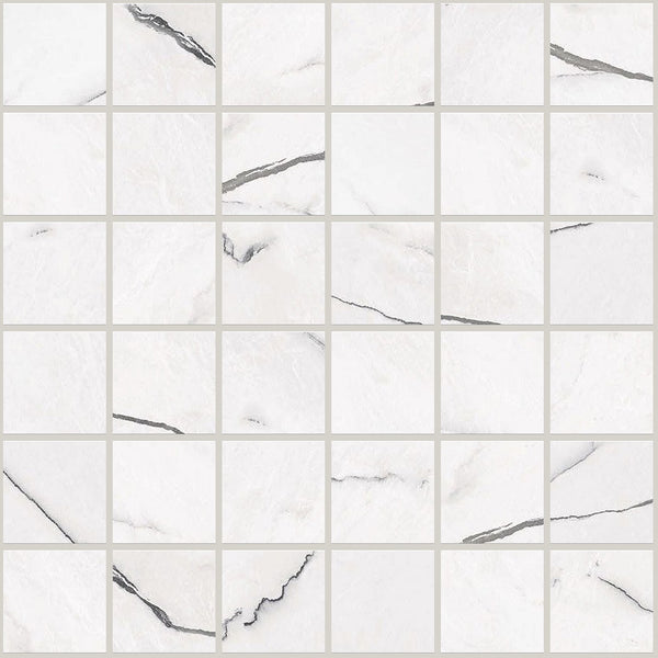Gemma Bianca Polished 2x2 Marble Look Porcelain Mosaics 12x12
