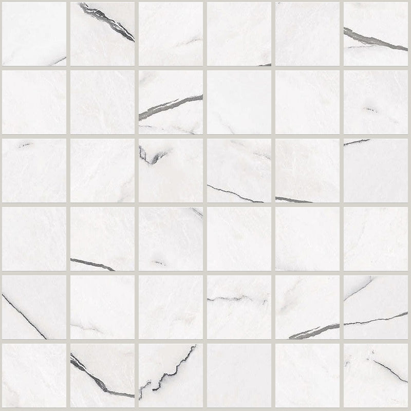 Gemma Bianca Polished 2x2 Marble Look Porcelain Mosaics 12x12 mosaic sheet