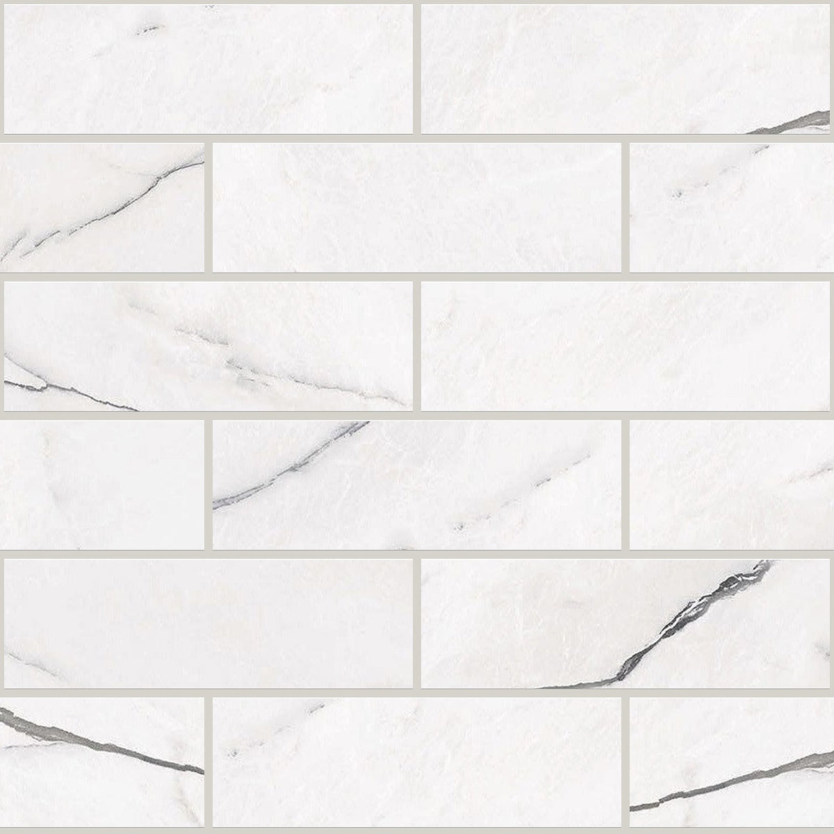 Gemma Bianca Polished 2x6 Marble Look Porcelain Mosaics 12x12 mosaic sheet