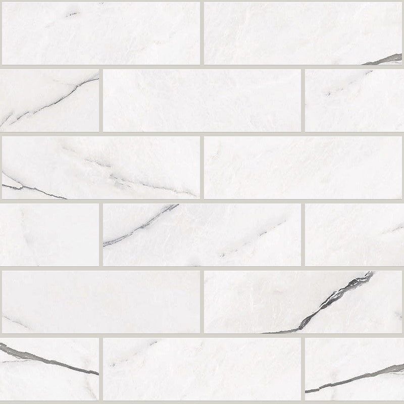 Gemma Bianca Polished 2x6 Marble Look Porcelain Mosaics 12x12 mosaic sheet