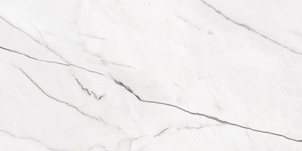Gemma Bianca Polished Marble Look Porcelain Tiles 24x48 close up
