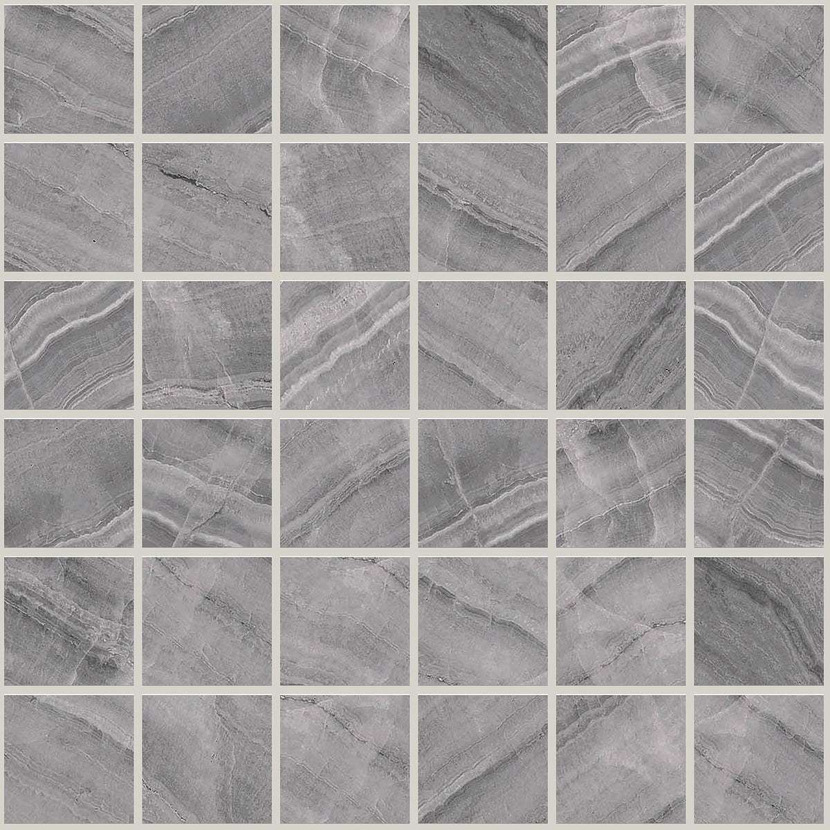 Gemma Grey Onyx Honed 2x2 Marble Look Porcelain Mosaics 12x12 mosaic sheet