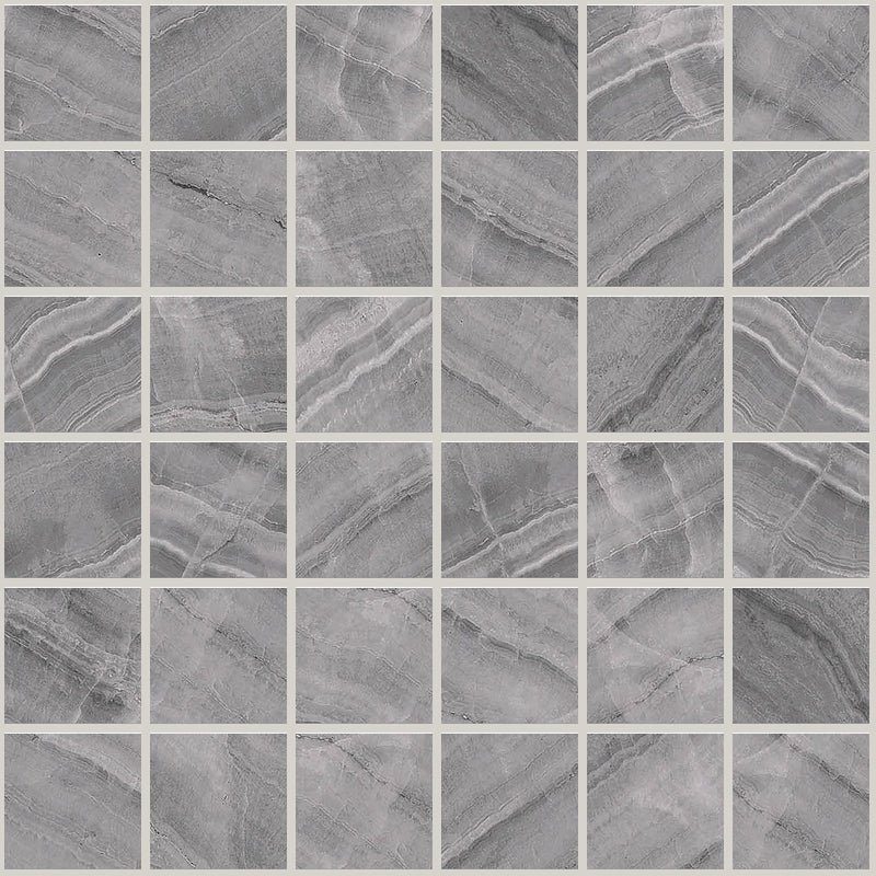 Gemma Grey Onyx Honed 2x2 Marble Look Porcelain Mosaics 12x12 mosaic sheet