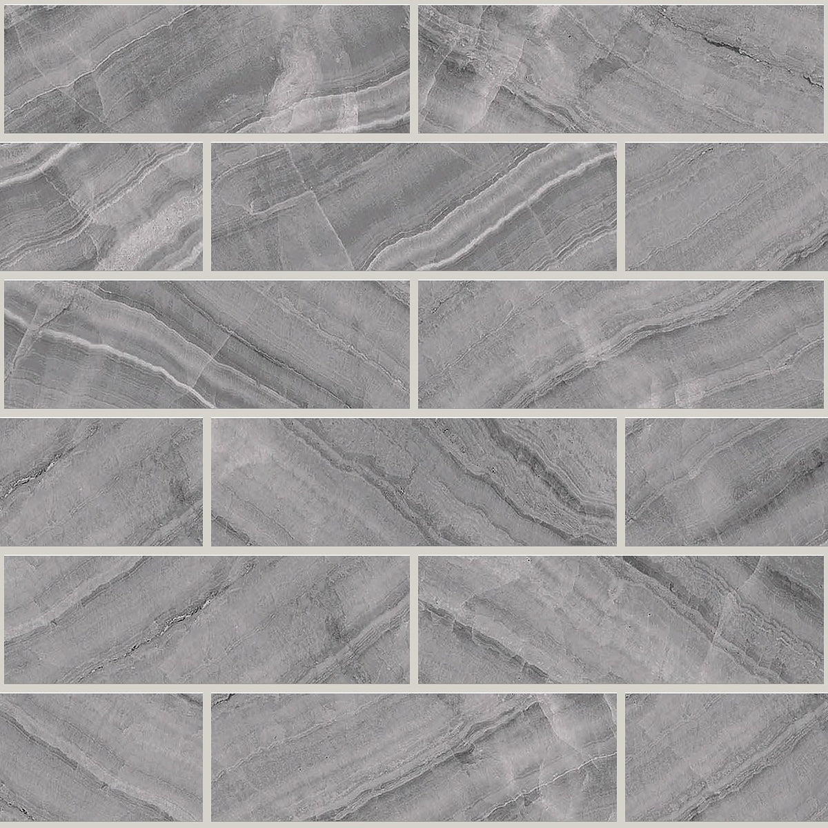 Gemma Grey Onyx Honed 2x6 Marble Look Porcelain Mosaics 12x12 mosaic sheet