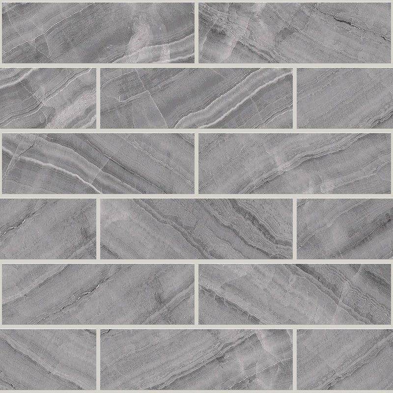 Gemma Grey Onyx Honed 2x6 Marble Look Porcelain Mosaics 12x12 mosaic sheet
