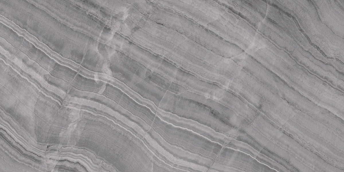 Gemma Grey Onyx Honed Marble Look Porcelain Tiles 12x24 close up