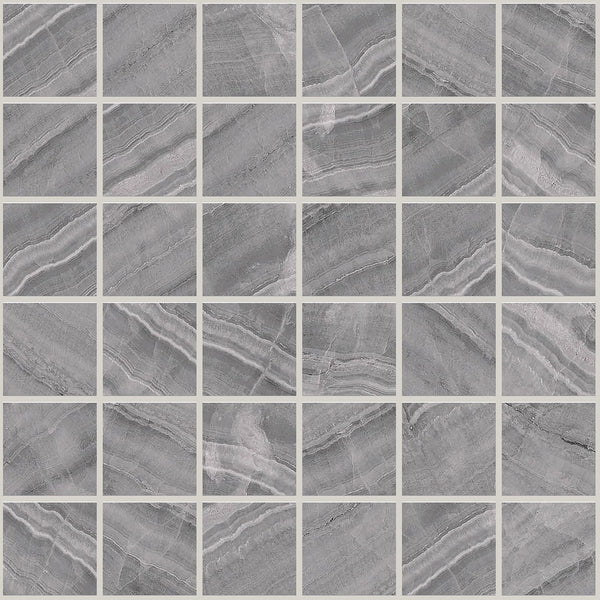 Gemma Grey Onyx Polished 2x2 Marble Look Porcelain Mosaics 12x12