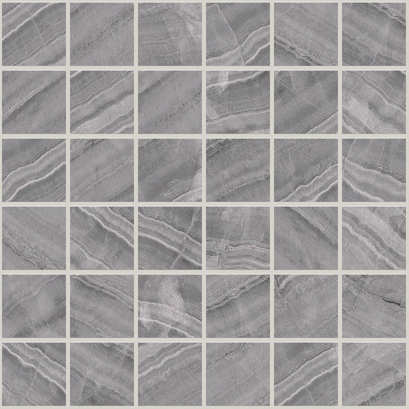 Gemma Grey Onyx Polished 2x2 Marble Look Porcelain Mosaics 12x12 mosaic sheet