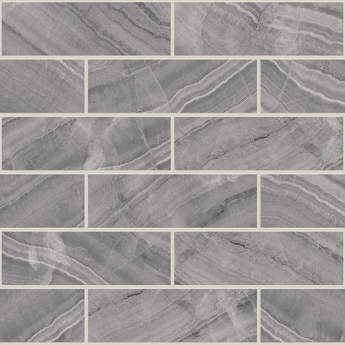 Gemma Grey Onyx Polished 2x6 Marble Look Porcelain Mosaics 12x12 mosaic sheet