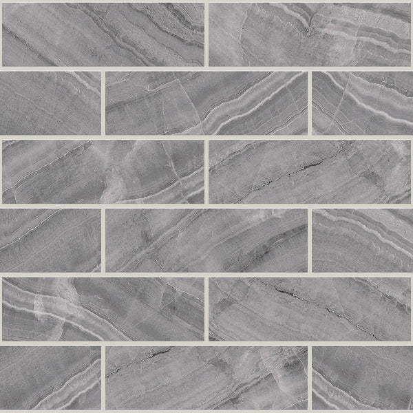 Gemma Grey Onyx Polished 2x6 Marble Look Porcelain Mosaics 12x12