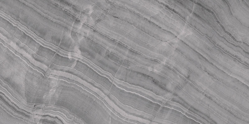 Gemma Grey Onyx Polished Marble Look Porcelain Tiles 12x24 close up