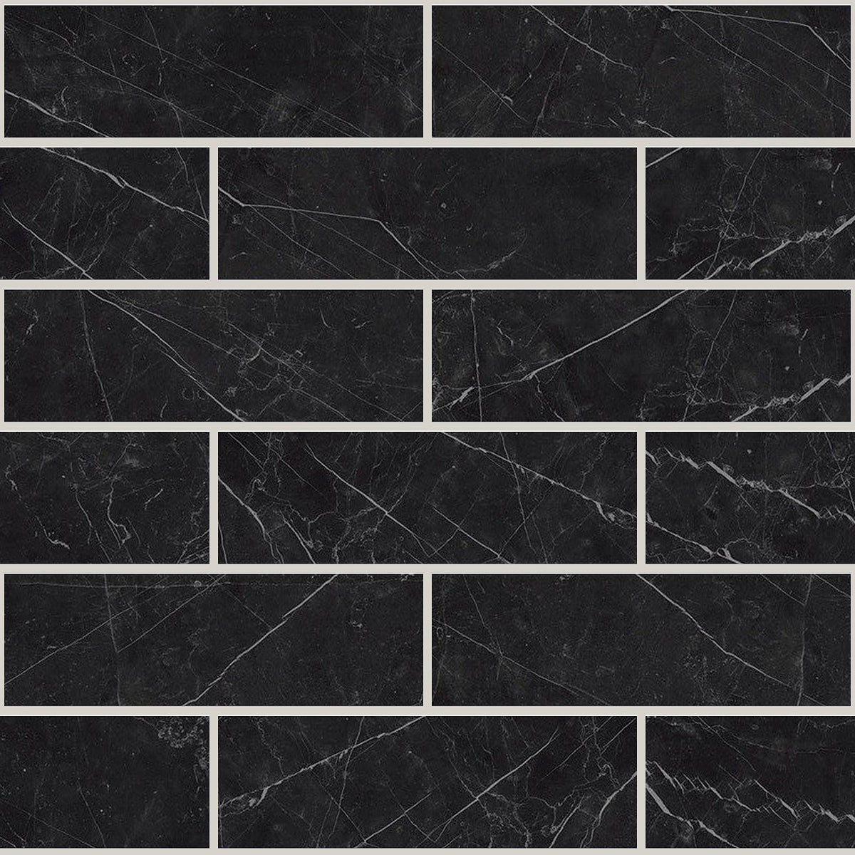 Gemma Notte Polished 2x6 Marble Look Porcelain Mosaics 12x12 mosaic sheet