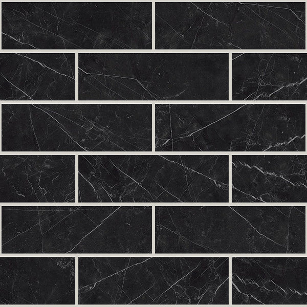 Gemma Notte Polished 2x6 Marble Look Porcelain Mosaics 12x12