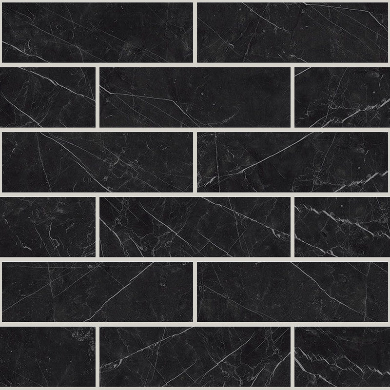 Gemma Notte Polished 2x6 Marble Look Porcelain Mosaics 12x12 mosaic sheet