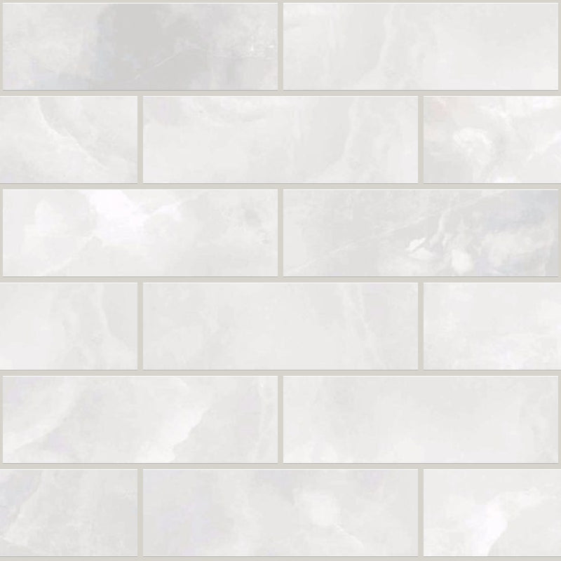 Gemma White Onyx Honed 2x6 Marble Look Porcelain Mosaics 12x12 mosaic sheet
