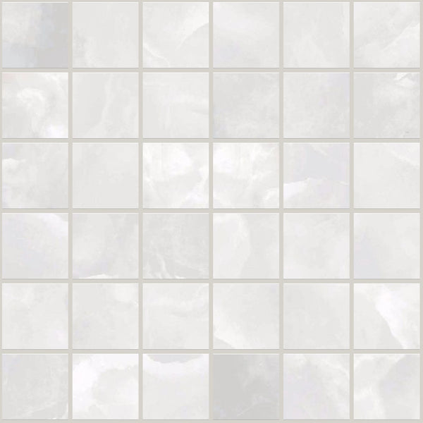 Gemma White Onyx Polished 2x2 Marble Look Porcelain Mosaics 12x12