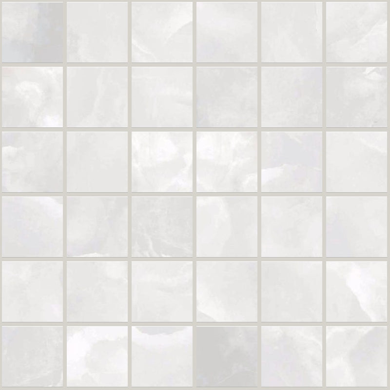 Gemma White Onyx Polished 2x2 Marble Look Porcelain Mosaics 12x12 mosaic sheet