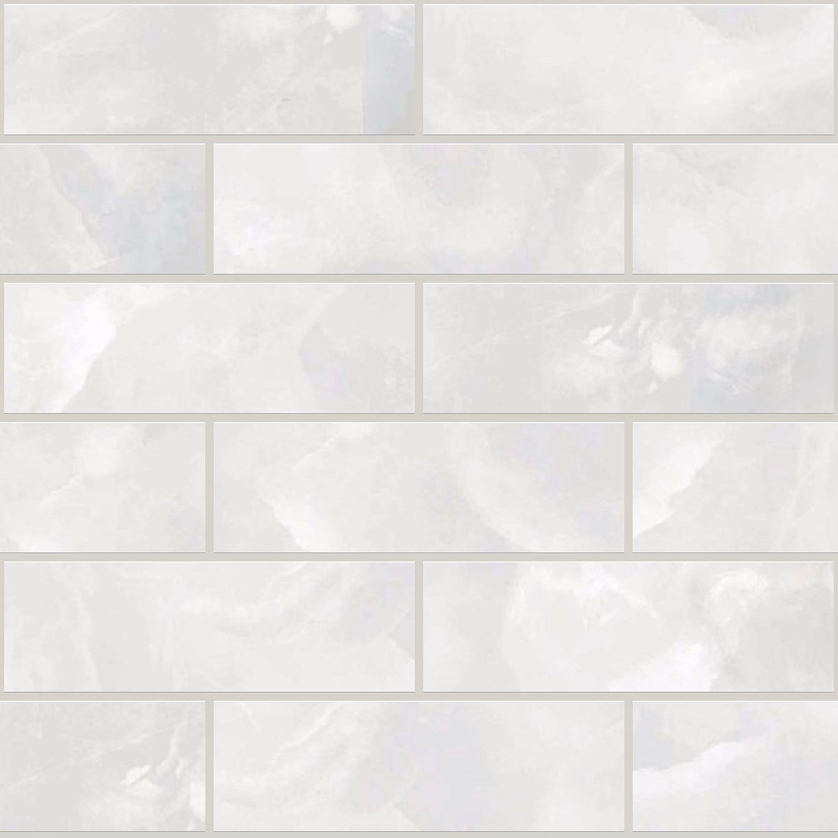 Gemma White Onyx Polished 2x6 Marble Look Porcelain Mosaics 12x12 mosaic sheet