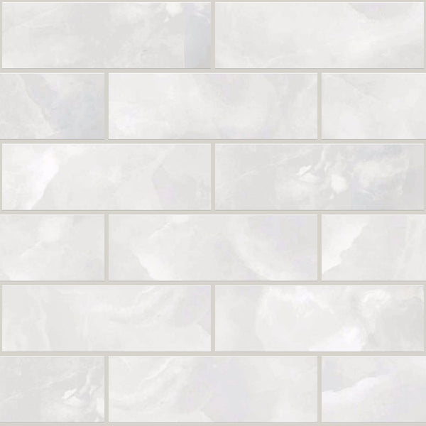 Gemma White Onyx Polished 2x6 Marble Look Porcelain Mosaics 12x12