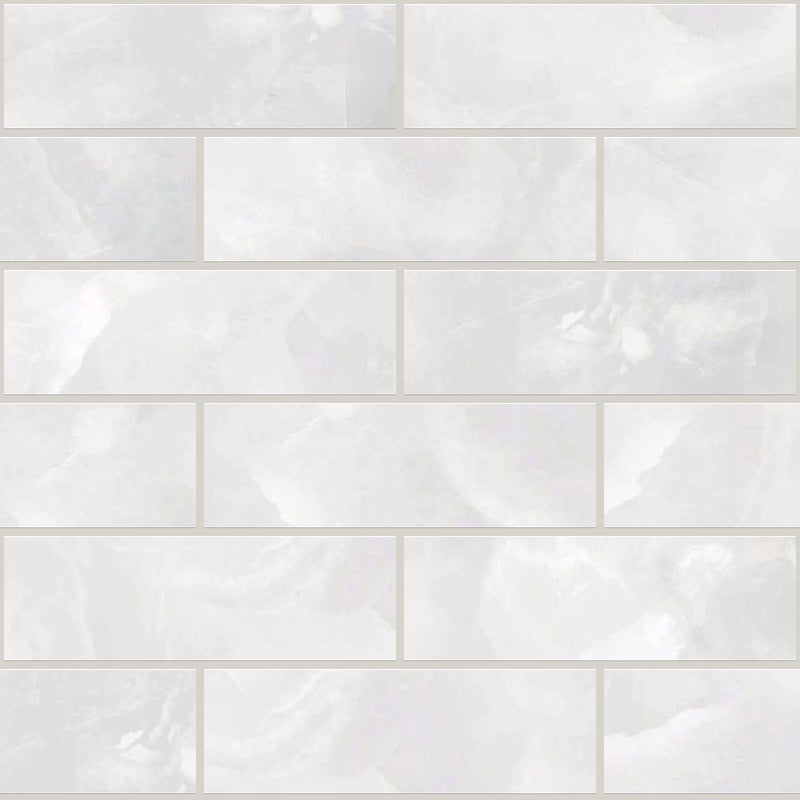 Gemma White Onyx Polished 2x6 Marble Look Porcelain Mosaics 12x12 mosaic sheet