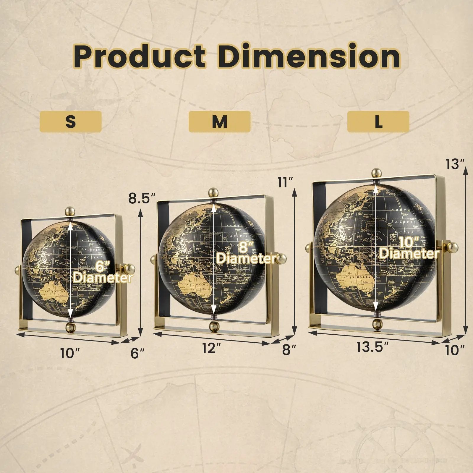 Geographic 6/ 8/ 10 Inch World Globe with Clear Printing and Square Frame by DirectDeals