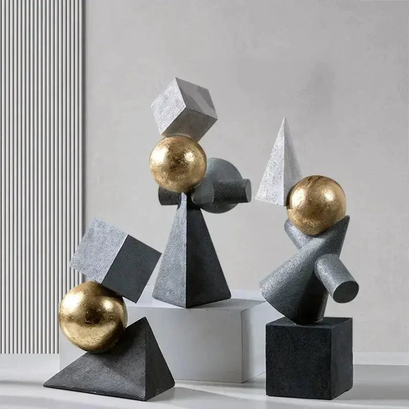 Abstract Geometric Sculpture Gold Leaf Accents for Your Living Room by House Of Avana